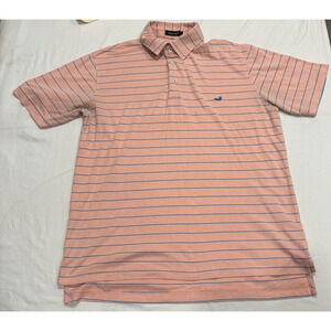Southern Marsh Peach Polo Shirt Men's Size M Short Sleeve Blue Duck Striped